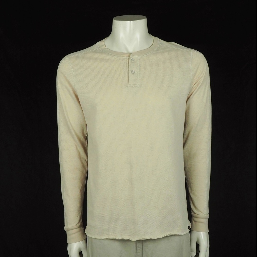 Roark Range Rat Knit Top Henley Tee Shirt Mens Medium Beige Crew Waffle Cotton